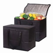 2 Pack Extra Large Insulated Cooler Bags, Reusable Foldable Insulated Shopping Bags for Food Delivery & Grocery, Leakproof Zipper Top, Heavy-Duty Standable Cooling Tote Bags for Picnic, Camping, Dail