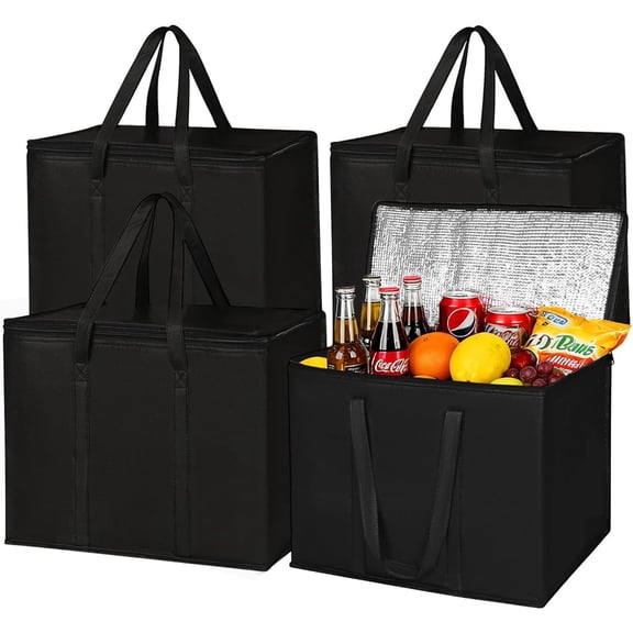 2 Pack Extra Large Insulated Reusable Grocery Bags with Zippered Top - Heavy Duty Thermal Cooler Bags, Superior Insulation for Groceries, Food Delivery, Collapsible Shopping Tote