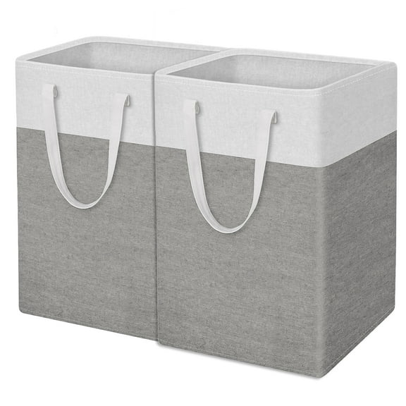 2-Pack Extra Large Laundry Basket, Waterproof, Freestanding Laundry Hamper, Collapsible Tall Clothes Hamper with Extended Handles for Clothes Toys, 100L/26.42 gal,Gray & White Blocks