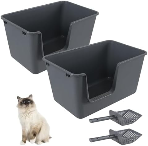 2 Pack Extra Large Litter , High Sided Litter  for Multi Cat Households, Easy Cleaning, Includes Scoops