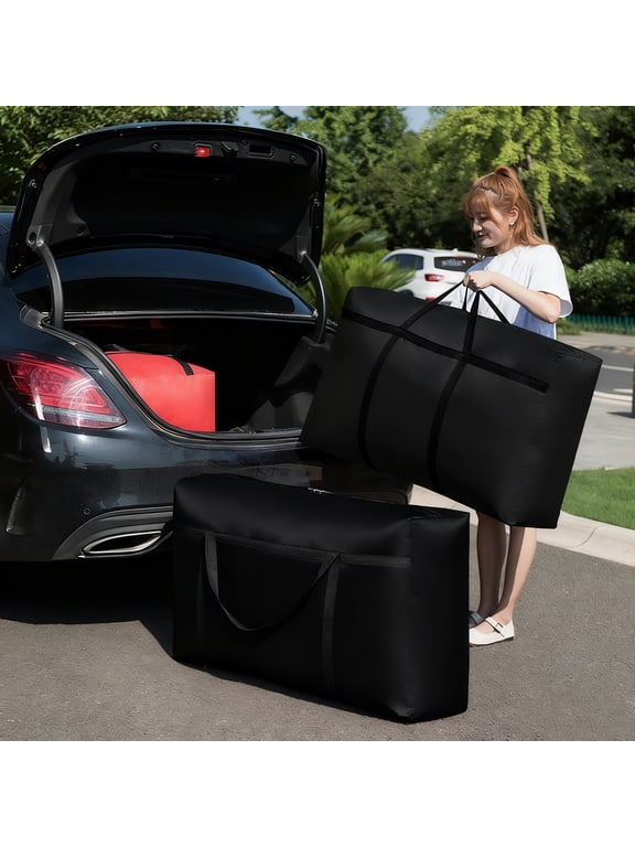 2 Pack Extra Large Moving Bags - Heavy Duty Storage Bags with Zipper Closure, Reinforced Handles & Water-Resistant Fabric, Foldable Travel Laundry Organizer for Home, Moving, College Dor, Black