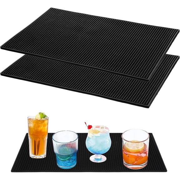 2 Pack Extra Large Rubber Bar Mat Set - 15.7"x27.6", Durable Non-Slip Home Kitchen Counter Mat, Bartender Bar Mat, Non-Toxic Spill & Drying Mats for Bars, Restaurants, Coffee Shops, Countertops, Blac