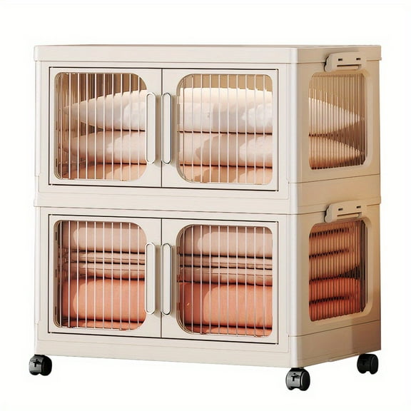 2-Pack Extra Large Stackable Collapsible Storage Bins with Lids & Wheels, Magnetic Closure, Dividers for Closet, Kitchen, Home Organization - Durable Plastic, Space-Saving Design, Under-Bed Storage