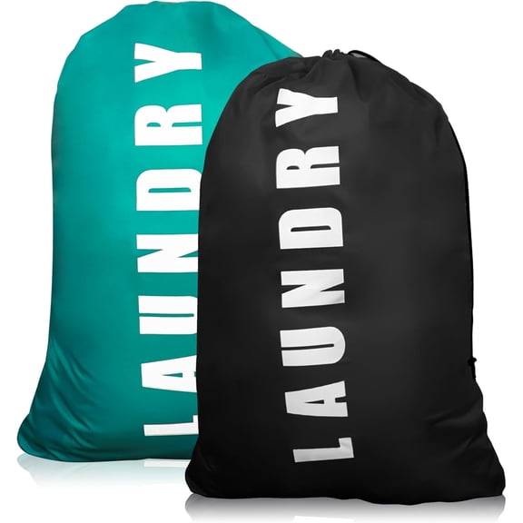 FacoFaco 2 Pack Extra Large Travel Laundry Bag with Drawstring, 24" x 36", Blue Black