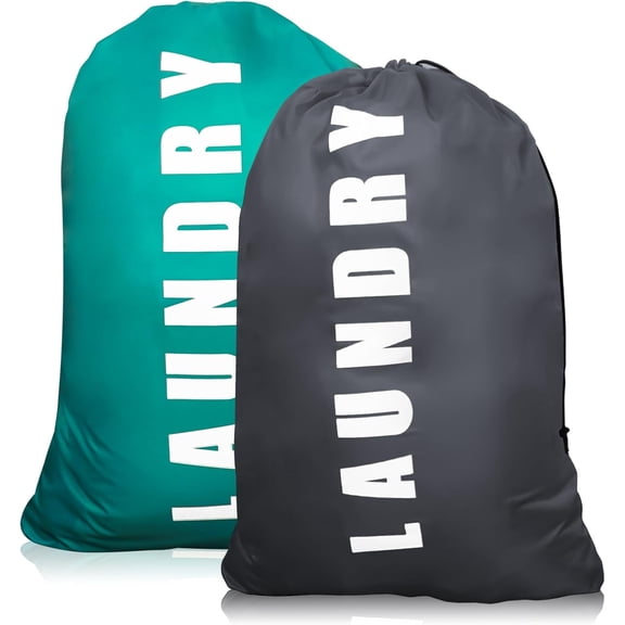 FacoFaco 2 Pack Extra Large Travel Laundry Bag with Drawstring, 24" x 36" (Blue Grey)