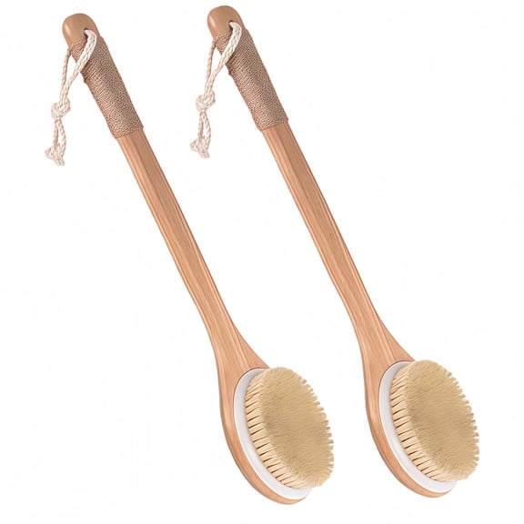 2 Pack Extra Long Bamboo Back Scrubber Brush 16 Inches Stiff Bristles for Exfoliating