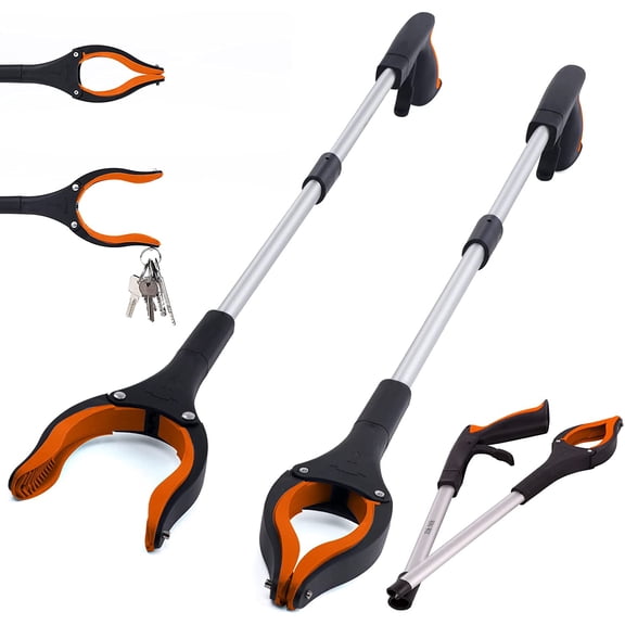 2-Pack Extra Long Grabber Reacher, 32" Foldable Trash Picker Grabber with Strong Magnetic Tip, 90° Rotating Head Trash Gripper, Trash Claw Grabber Tool,Hand Grabber for Reaching