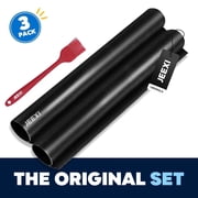 JEEXI Extra Thick Large Oven Liners 17"x 25",0.3mm + Silicone Brush, Heavy Duty Non Stick Teflon Grill Mats, BPA Free, for bottom of Electric Oven Gas Microwave Charcoal [3 Pack: 2 Liners + 1 Brush]