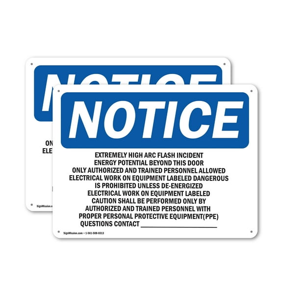 (2 Pack) Extremely High Arc Flash Incident Energy OSHA Notice Sign 10 Inch X 7 Inch Indoor / Outdoor Rust-Free Aluminum Metal Signs for Workplace, Workshop, and Construction Site, Made