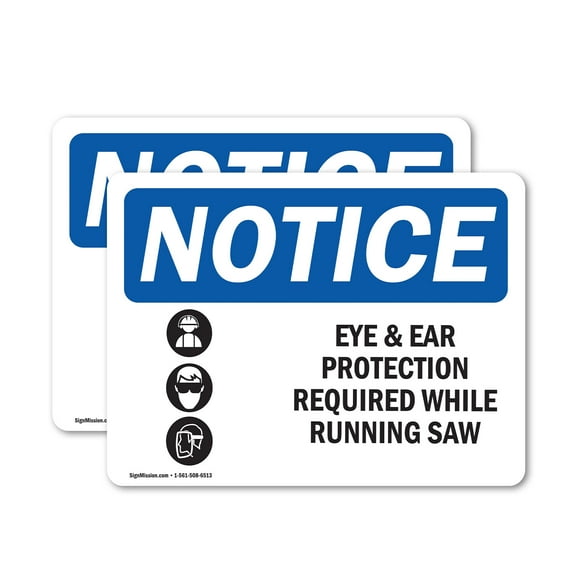 (2 Pack) Eye And Ear Protection Required Sign With Symbol OSHA Notice Sign 14 Inch X 10 Inch Vinyl Label Decal Sticker Weather Resistant, UV Protected for Workplace, Business, and