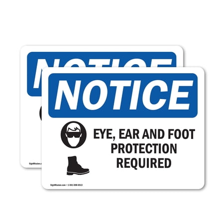 (2 Pack) Eye Ear & Foot Protection Required Sign