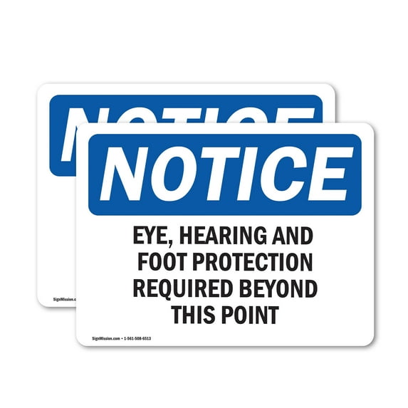 (2 Pack) Eye Hearing And Foot Protection Required OSHA Notice Sign
