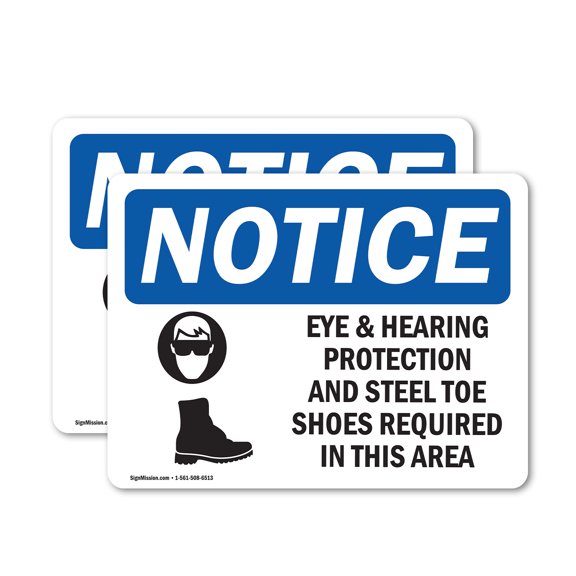 (2 Pack) Eye & Hearing Protection And Sign