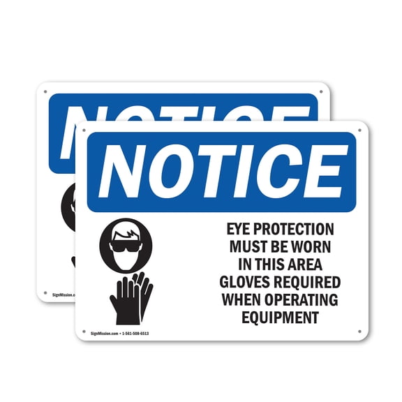 (2 Pack) Eye Protection Must Be Worn OSHA Notice Sign 24 Inch X 18 Inch Plastic Sign, Weather Resistant, UV Protected for Workplace, Business, and Construction Site, Made in the USA