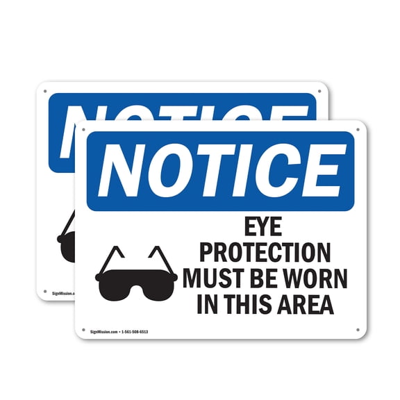 (2 Pack) Eye Protection Must Be Worn OSHA Notice Sign 24 Inch X 18 Inch Plastic Sign, Weather Resistant, UV Protected for Workplace, Business, and Construction Site, Made in the USA