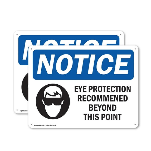 (2 Pack) Eye Protection Recommended Beyond OSHA Notice Sign 24 Inch X 18 Inch Plastic Sign, Weather Resistant, UV Protected for Workplace, Business, and Construction Site, Made in the