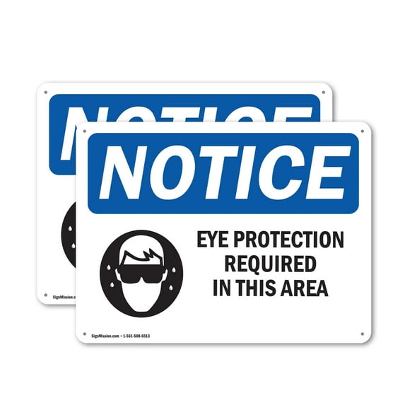 (2 Pack) Eye Protection Required In This Area OSHA Notice Sign 24 Inch X 18 Inch Indoor / Outdoor Rust-Free Aluminum Metal Signs for Workplace, Workshop, and Construction Site, Made in