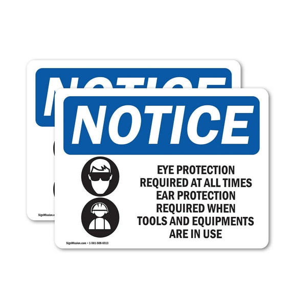(2 Pack) Eye Protection Required At All Sign