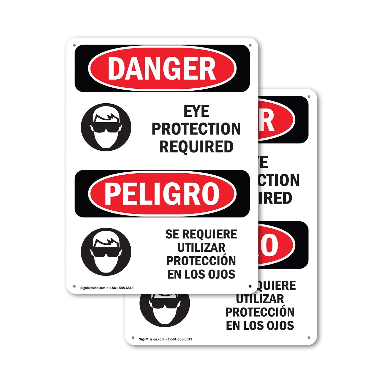 (2 Pack) Eye Protection Required Bilingual OSHA Danger Sign 18 Inch X ...