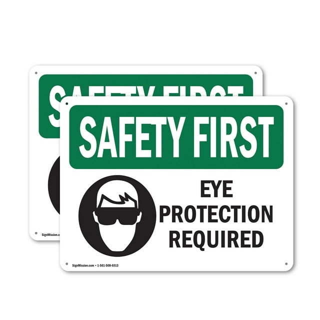 (2 Pack) Eye Protection Required With Symbol OSHA Safety First Sign 10 Inch X 7 Inch Indoor / Outdoor Rust-Free Aluminum Metal Signs for Workplace, Workshop, and Construction Site, Made