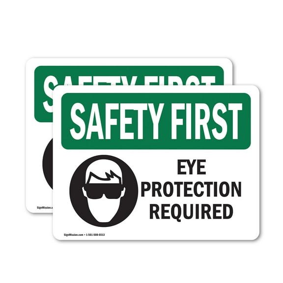(2 Pack) Eye Protection Required With Symbol OSHA Safety First Sign