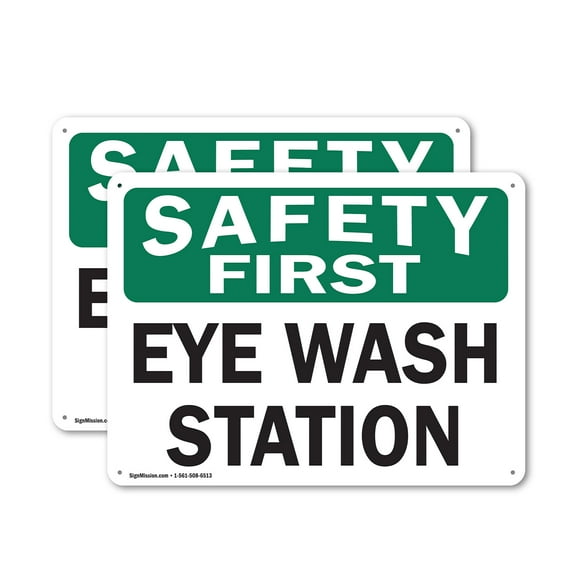 (2 Pack) Eye Wash Station OSHA Safety First Sign 10 Inch X 7 Inch Plastic Sign, Weather Resistant, UV Protected for Workplace, Business, and Construction Site, Made in the USA