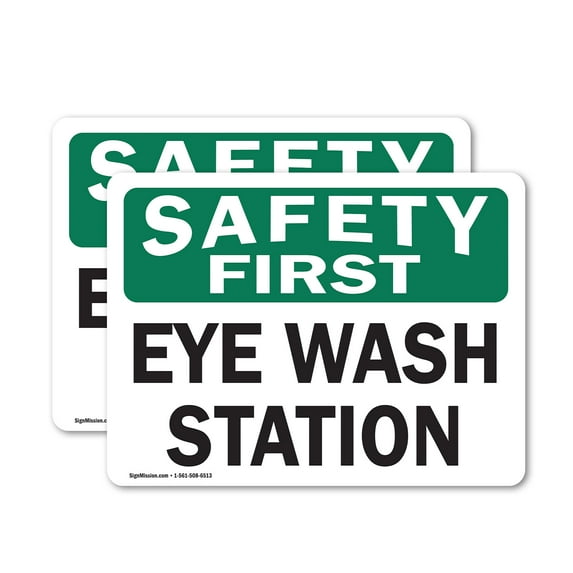 (2 Pack) Eye Wash Station OSHA Safety First Sign 7 Inch X 5 Inch Vinyl Label Decal Sticker Weather Resistant, UV Protected for Workplace, Business, and Construction Site, Made in the