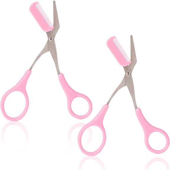 2 Pack Eyebrow Scissors with Comb, Professional Precision Eyebrow Trimmer Scissors Eyebrow Trimming Scissors with Comb and Non-Slip Finger Grips Hair Removal Eyebrow Scissors for Men Women