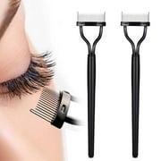 2 Pack Eyelash Comb Folding Metal Curler Mascara Separator Set Teeth Eyelashes Definer Lash Extensions Applicator with Comb Cover Professional Beauty Makeup Brushes Tool for Eyelashes