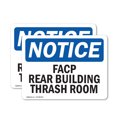 thumbnail image 1 of (2 Pack) FACP In Rear Building Trash Room OSHA Notice Sign 10 Inch X 7 Inch Vinyl Label Decal Sticker Weather Resistant, UV Protected for Workplace, Business, and Construction Site,, 1 of 7