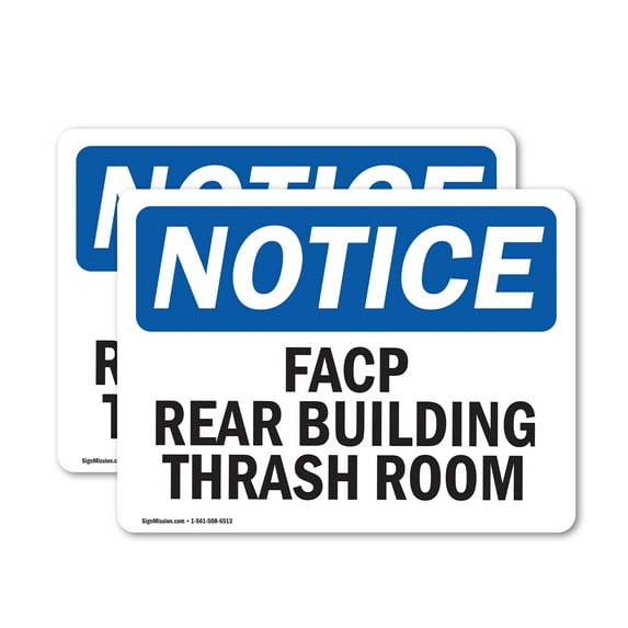 (2 Pack) FACP In Rear Building Trash Room OSHA Notice Sign 10 Inch X 7 Inch Vinyl Label Decal Sticker Weather Resistant, UV Protected for Workplace, Business, and Construction Site,