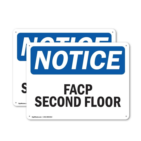 (2 Pack) FACP Second Floor OSHA Notice Sign 24 Inch X 18 Inch Plastic Sign, Weather Resistant, UV Protected for Workplace, Business, and Construction Site, Made in the USA