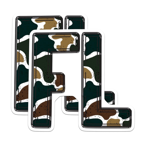 (2 Pack) FL Camouflage Stickers - Florida State Decals - Military Style Initials - 5" On Longest Side - Sticks to Smooth Flat Surfaces - Made in USA - BMCS21458