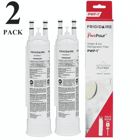2-Pack FPPWFU01 PurePour PWF-1 Refrigerator Water Filter, For Frigidaire PWF-1 Original OEM Replacement Cartridge, White