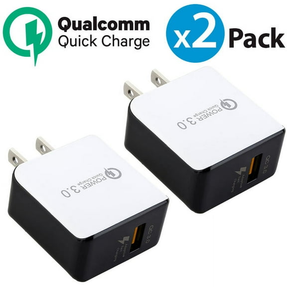 2-Pack FREEDOMTECH 3.0 Quick Charge Certified 18W Fast Rapid USB Wall Charger Adapter For Apple iPhone X iPhone 8 Plus Samsung Galaxy S8 S9+ Plus Note 9 Note 8 Galaxy S7 Edge LG G7 Google Pixel 2 XL
