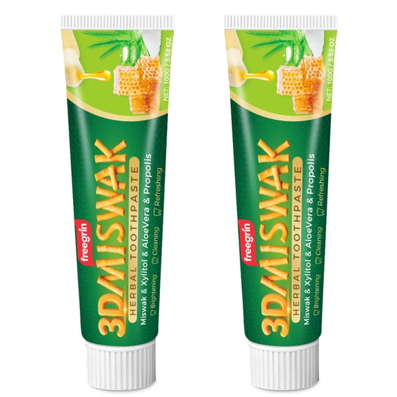 2 Pack FREEGRIN 3D MISWAK Herbal Toothpaste, 100g Each, Gentle Gum Care, Safe for Sensitive Teeth, Natural Cool Fresh Breath