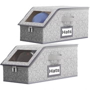 2 Pack Fabric Baseball Cap Storage Box, Hat Storage Box, Baseball Cap Organizer, Stackable Dustproof Closet Cap Holder with Transparent Window, Zipper & Carry Handle