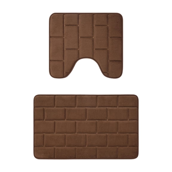 2-Pack Fabric Bathroom Door Mat Set - Washable, Lightweight, Water Absorbing & Non-Slip Floor Mat, Coffee