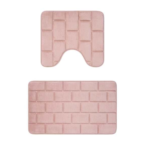 2-Pack Fabric Bathroom Door Mat Set - Washable, Lightweight, Water Absorbing & Non-Slip Floor Mat, Pink