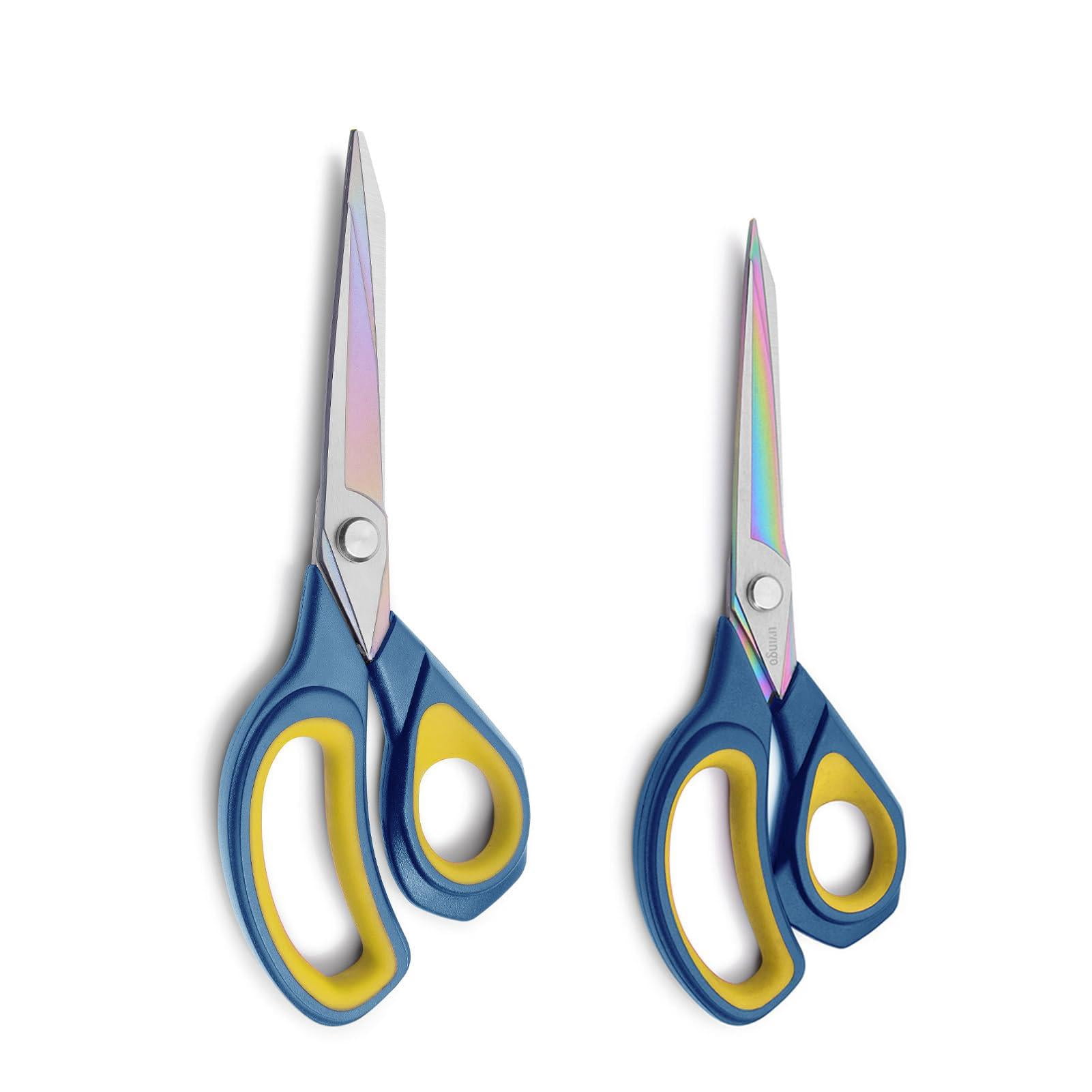 2 Pack Fabric - Heavy Duty All Purpose  Titanium Coated Forged Sewing Shears For Tailor Dressmaking Crafting Clothes Leather 8.5" & 9.5" Blue Yellow