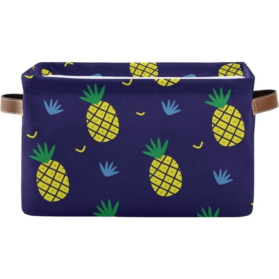 2 Pack Fabric Storage Basket Cute Pineapple Closet Storage Bins with Handles Foldable Baskets for Shelves Toy Organizer Home Office Decor Gifts