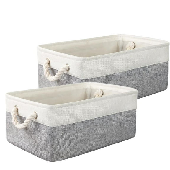 2-Pack Fabric Storage Baskets with Handles - Multi-Purpose Decorative Storage Bins for Clothes, Toys, Books | Space-Saving Organizer for Home & Office, White/Grey