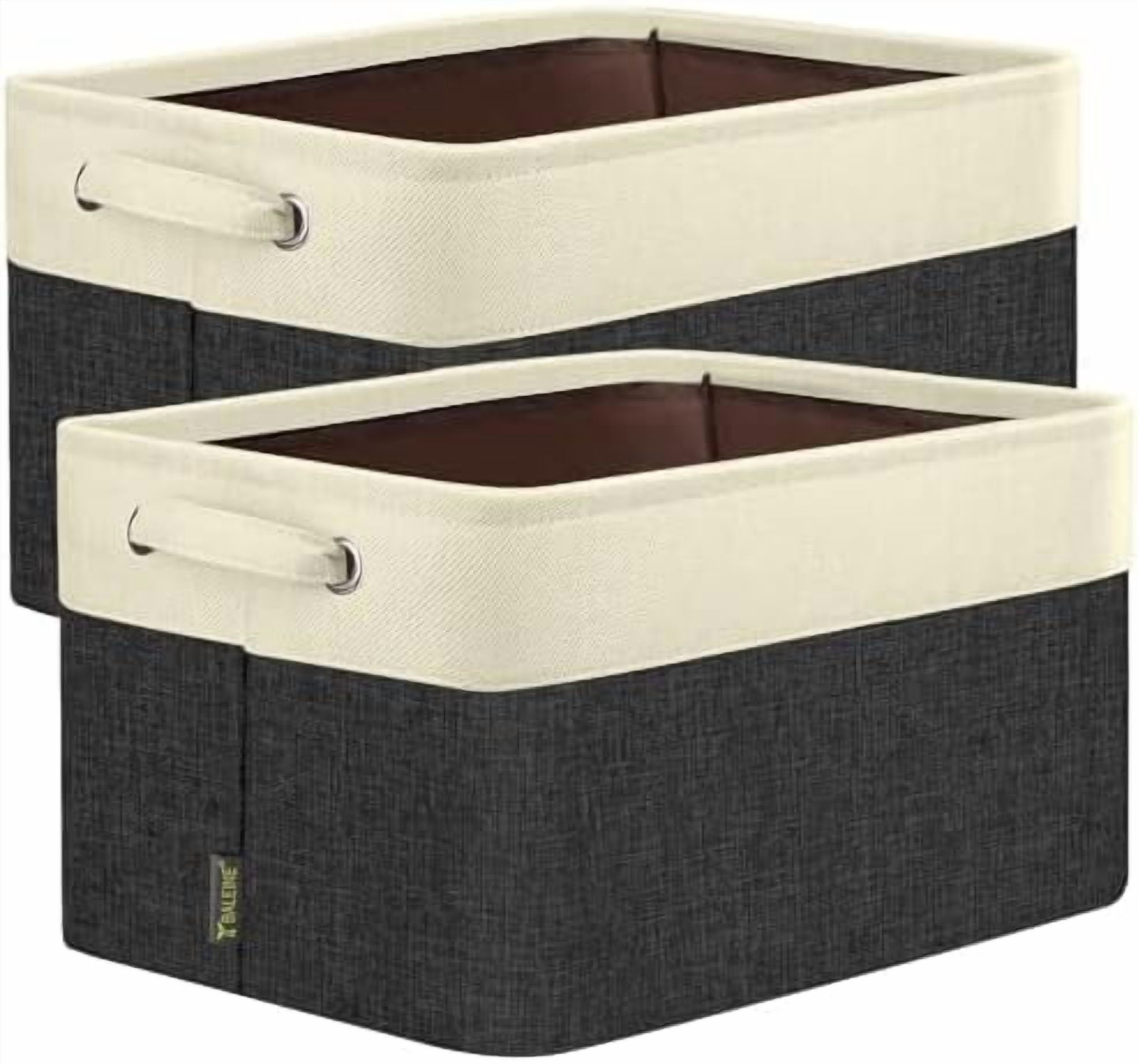 2 Pack Fabric Storage Bins for Shelves, Linen Storage Baskets for Organizing, Decorative Closet Bins for Clothes, Home (Black, 17''x13''x10.5'')