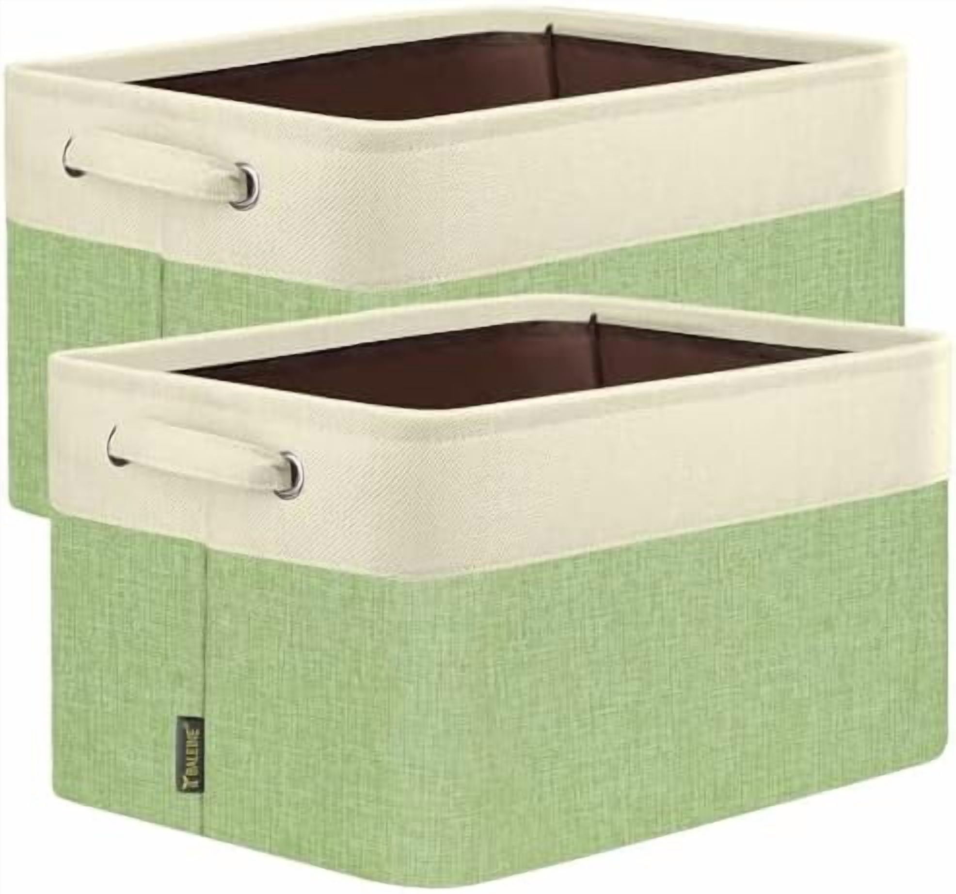 2 Pack Fabric Storage Bins for Shelves, Linen Storage Baskets for Organizing, Decorative Closet Bins for Clothes, Home (Green, 12"x8"x8")