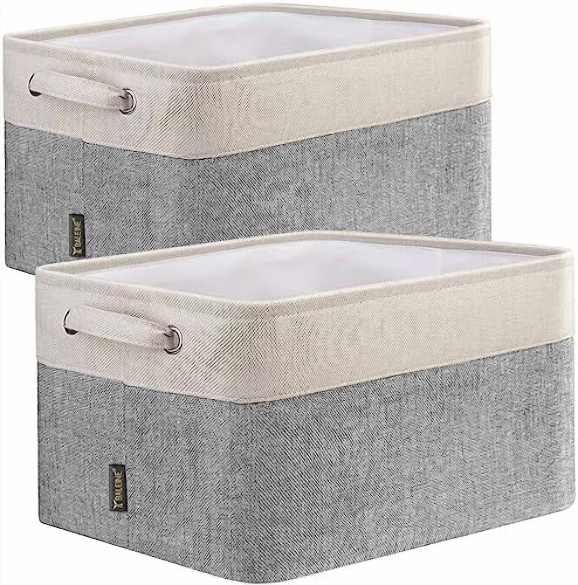 2 Pack Fabric Storage Bins for Shelves, Linen Storage Baskets for Organizing, Decorative Closet Bins for Clothes, Home (Grey, 12"x8"x8")