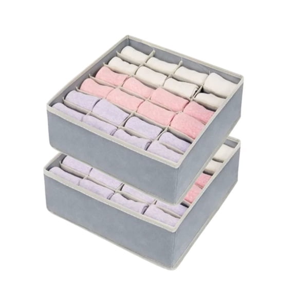 2-Pack Fabric Storage Box with Lid, 24-Cell Closet Organizer for Clothes, 12.6x12.6x3.9in Foldable Storage Bins with Handles for Shelf, Under Bed, Home Organization (2 Bins, Color as Shown)