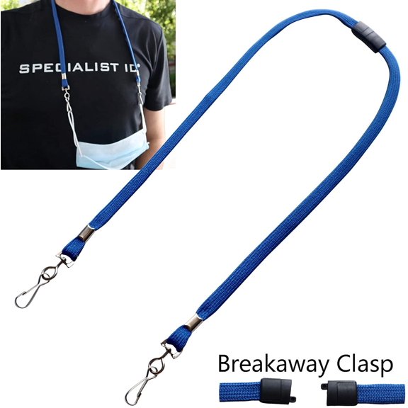 2 Pack - Face Mask Lanyard with Safety Breakaway - Adult Size w Quick Release Break Away Clasp - Double Ended Holder, Hanger & Ear Saver w J Clips - Great for Teachers by Specialist ID (Blue)