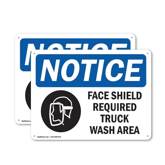 (2 Pack) Face Shield Required Truck Wash Area OSHA Notice Sign 24 Inch X 18 Inch Indoor / Outdoor Rust-Free Aluminum Metal Signs for Workplace, Workshop, and Construction Site, Made in
