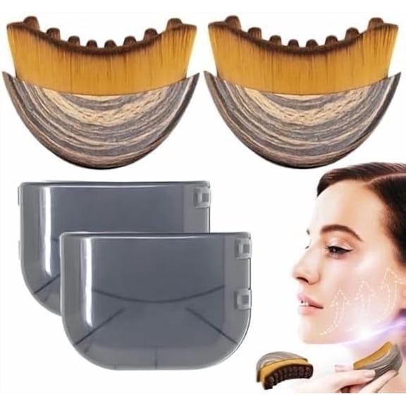 2 Pack Facial Contour Brush, Soft Bristle Face Massage Brush for Skincare Routine, Curved Design for Jawline and Daily Use