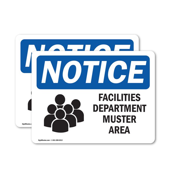 (2 Pack) Facilities Department Muster Area Sign